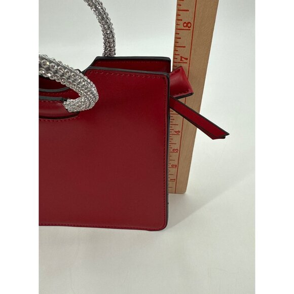 Topshop Red Square Handbag With Rhinestone Handles & Detachable Strap - Picture 11 of 13